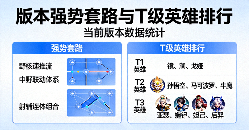 版本强势套路与T级英雄排行数据统计画面