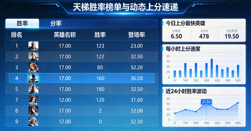 天梯胜率榜单与动态上分速递数据界面